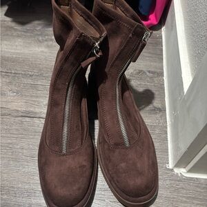 Dolce Vita Brown Suede Ankle Boots with Front Zipper
